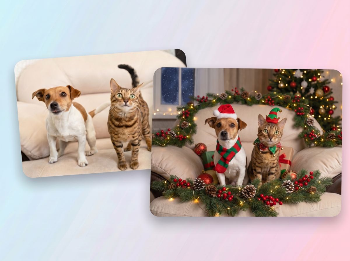 Verwandle Haustierfotos in magische Weihnachtsporträts